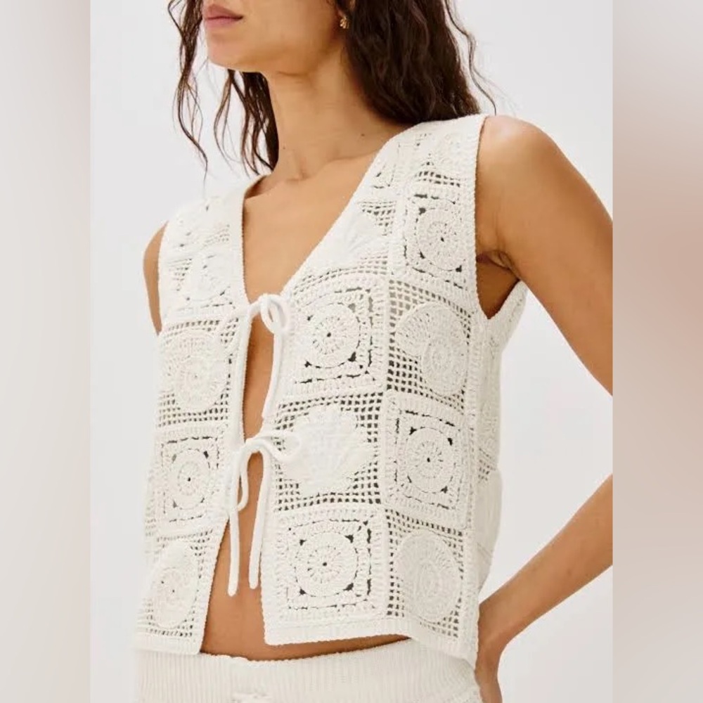 Rails x L*SPACE Paz Crochet Top Tie Front Top in White Sea Shell Size Small